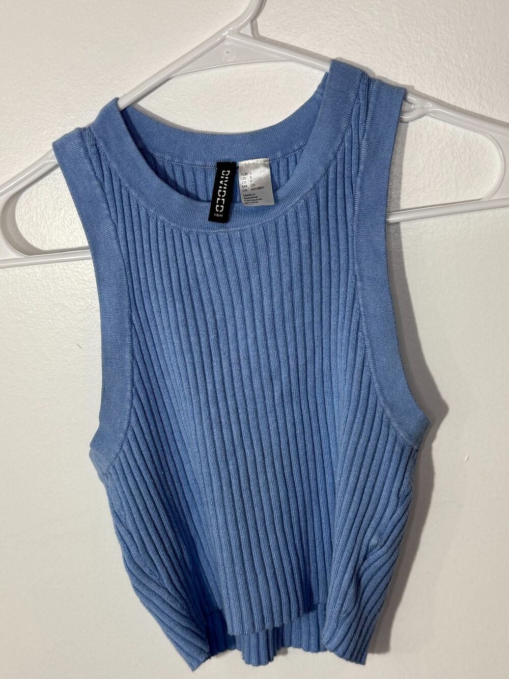 H&M Ribbed Sleeveless Knit Tank Top Blue Stretch Casual Women’s Size S